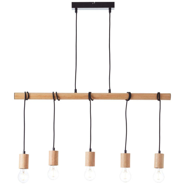 Brilliant Lampe Jenji Pendelleuchte 5flg holz hell/schwarz | 5x A60, E27, 40W, geeignet für Normallampen (nicht enthalten) | Kabel kürzbar