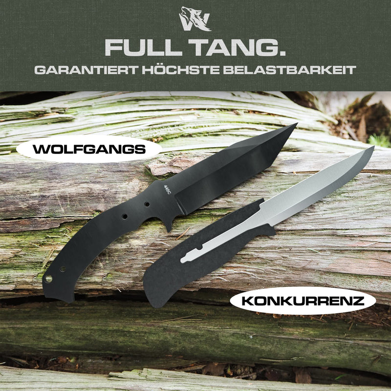 Wolfgangs IMPETUS Hochwertiges Outdoor Messer Feststehend aus feinstem 440C Stahl - Jagdmesser inkl. Kydex Holster - Survival Messer Outdoor das perfekte Überlebensmesser in der Wildnis (Schwarz)