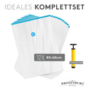 Kronenburg Vakuumbeutel für Kleidung 12er Set 80x60 cm inkl. Handpumpe - Vakuum Kleiderbeutel wiederverwendbar - Aufbewahrungsbeutel für Bettwäsche Winterkleidung und mehr - weitere Sets wählbar