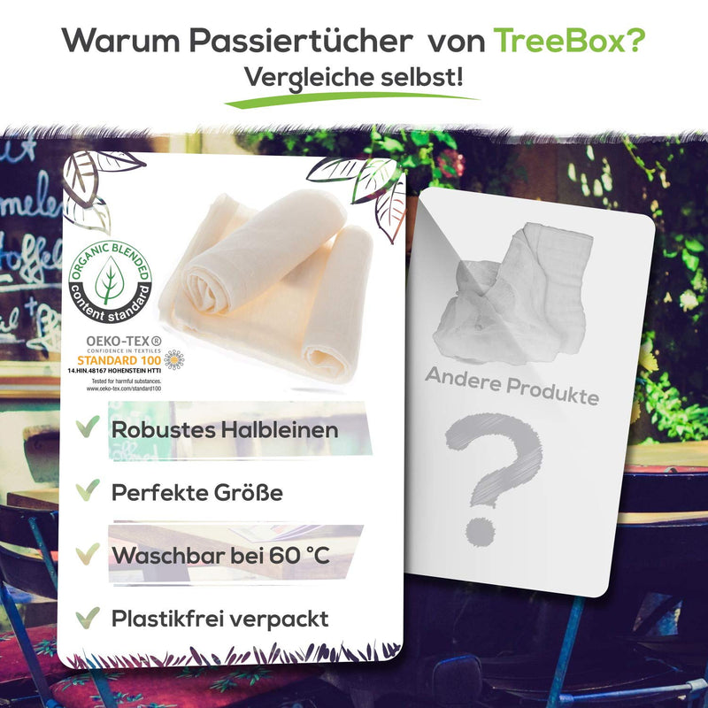 TreeBox Reißfeste Passiertücher aus Bio-Baumwolle und Leinen - 2er Set - Besonders fein - Wiederverwendbar und waschbar – Perfekt für Saft und Suppe