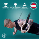 BeMaxx Turnringe Holz Gym Rings + Türanker & Trainings-eBook – Olympische Gymnastik Holzturnringe & Gurte + Markierungen | Turnerringe Gymnastikringe Fitness Ringe Workout Sport | Männer Frauen