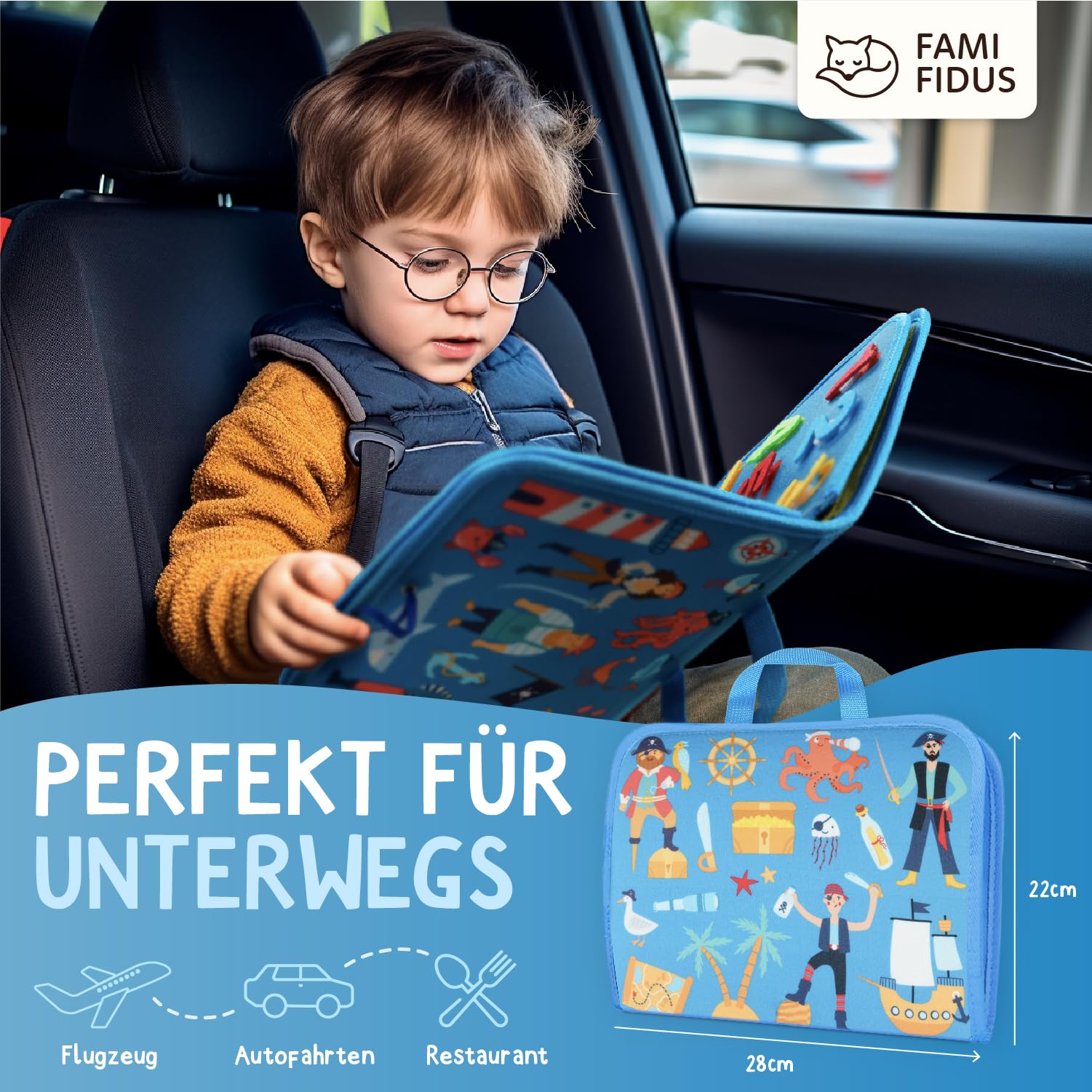 Famifidus Busy Board Deutsch - Unser Montessori Spielzeug für die Entwicklung deines Kindes I Das Activity Board als tolles Geschenk & super Reisespielzeug