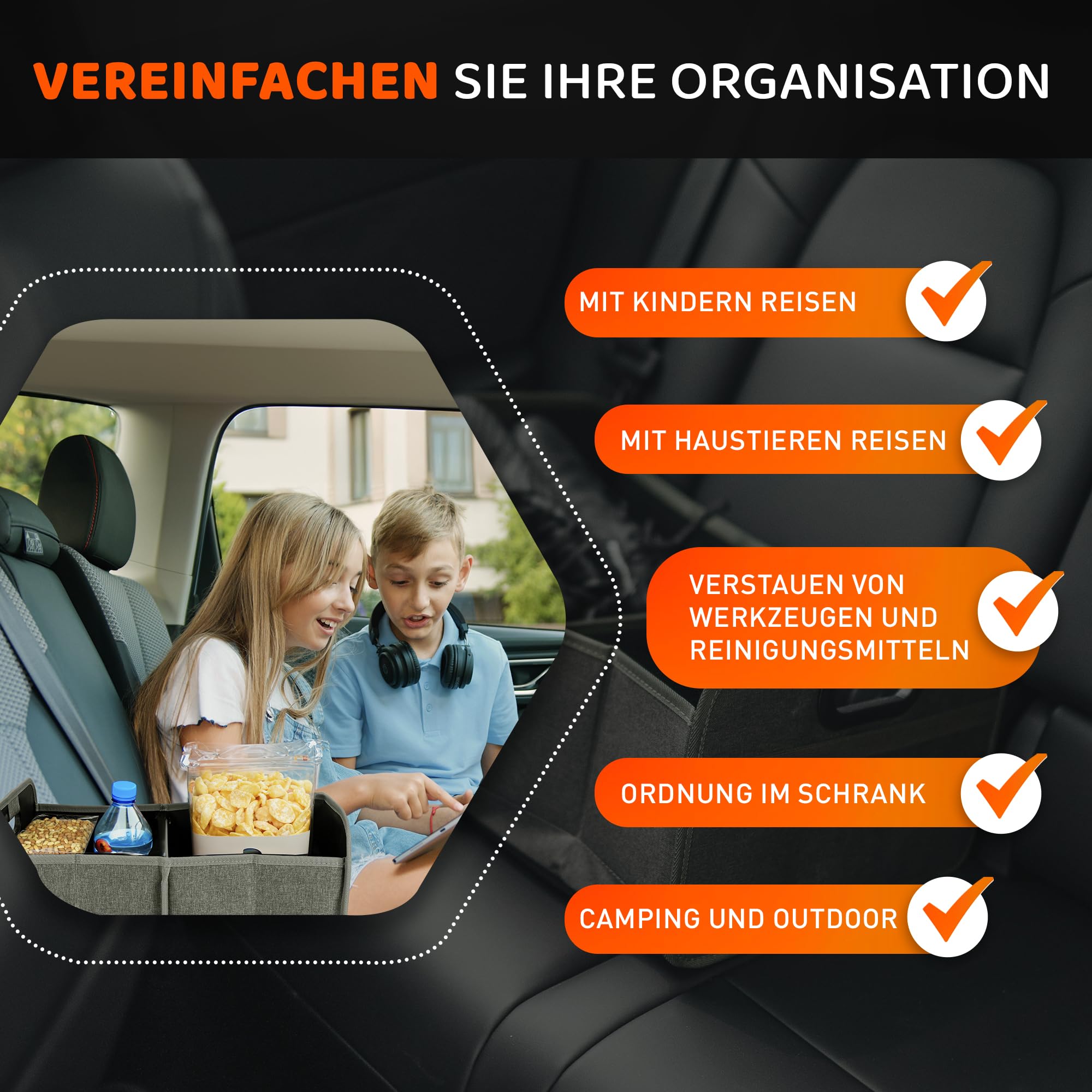 MyHappyRide Auto Kofferraumtasche Grau - Kofferraum Organizer zusammenklappbar - faltbare Aufbewahrungsbox - antirutsch und wasserfester Boden - Auto Faltbox