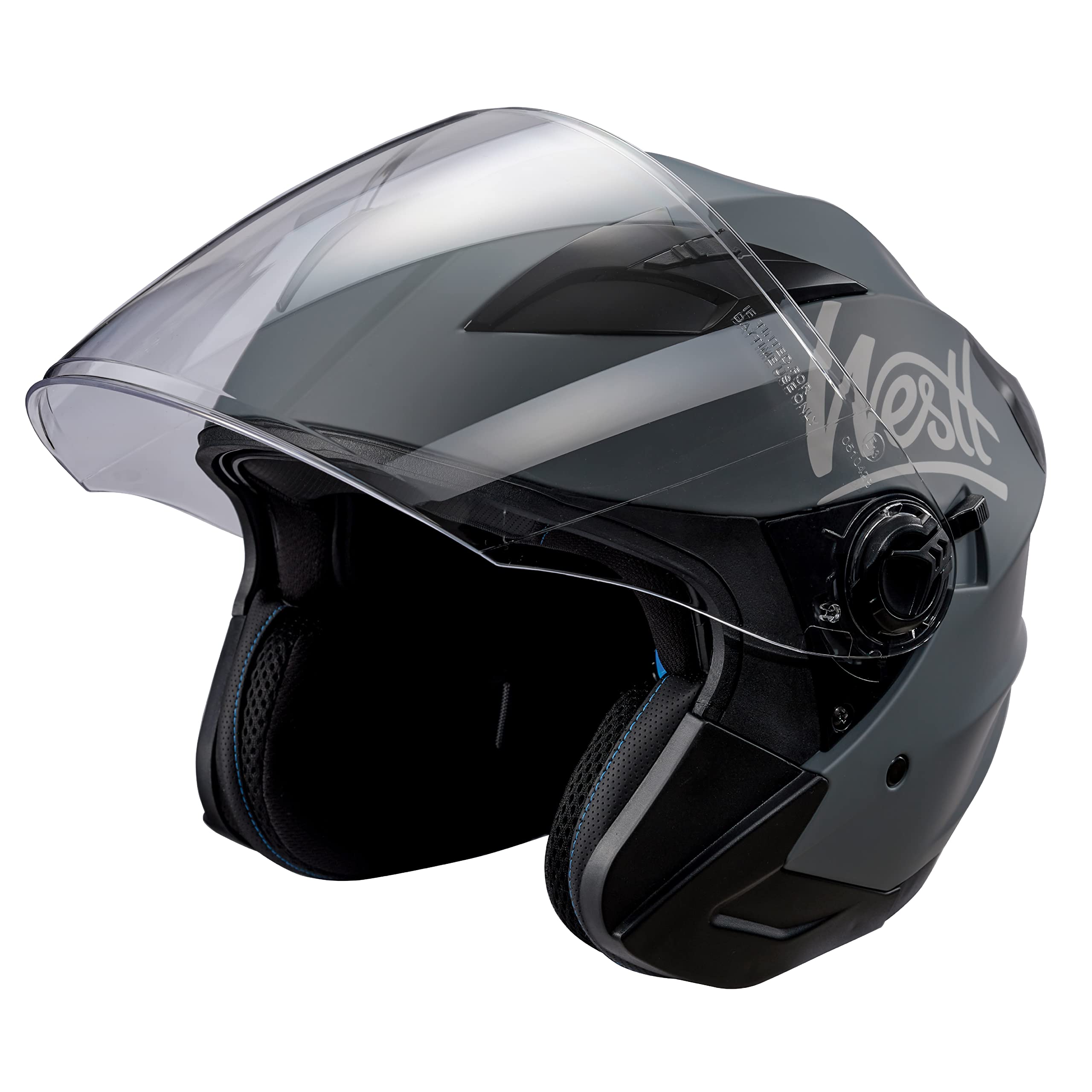 Westt Jethelm mit Visier & Sonnenblende Motorradhelm Herren Damen Rollerhelm Mopedhelm Mofa Chopper Helm Motorrad Halbhelm Open-Face-Helm Pilotenhelm ECE DOT Zertifiziert, matt grau, L (57-58 cm)