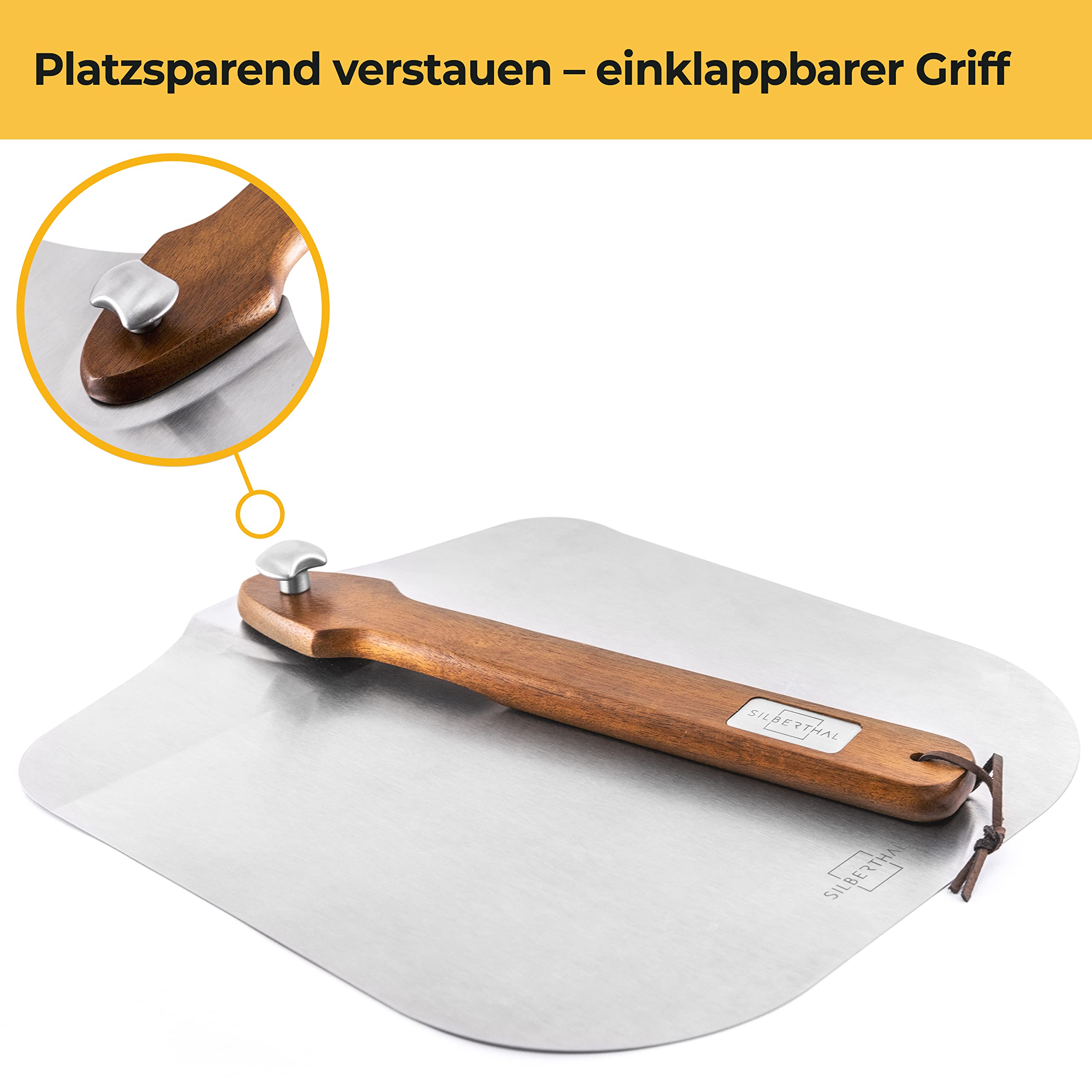 SILBERTHAL Pizzaschieber Set 30cm 2tlg - Mit Profi Pizzaschneider - Zubehör Set aus Edelstahl mit Akazienholz - Ideal für Pizza, Brote und Kuchen im Heimofen - Spülmaschinenfest