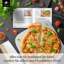 FVLFIL Pizzastein schwarz für Backofen & Gasgrill inklusive Pizzaschieber, Pizzamesser und Rezeptheft, Pizzastein aus Cordierit, für knusprige italienische Pizza, Pizzastone Set, rechteckig