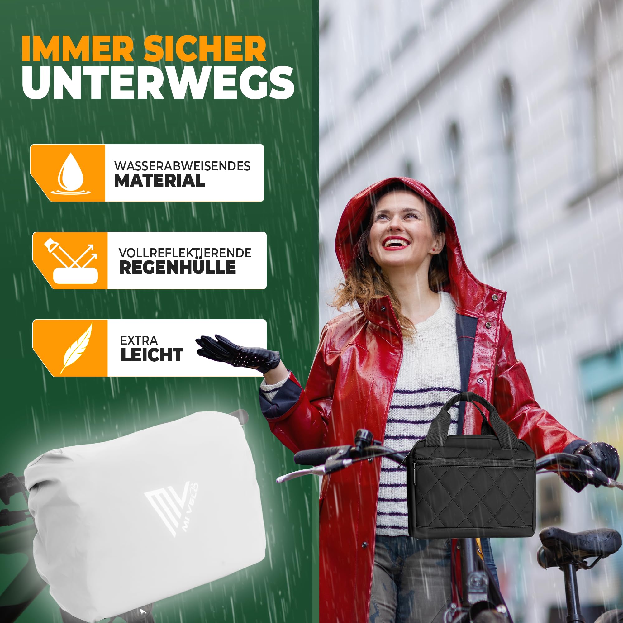 MIVELO Lenkertasche Fahrrad für KLICKfix - Fahrradtasche Lenker - wasserabweisend & geräumig - Lenkertasche - Tasche Lenker - E-Bike tauglich (Schwarz)