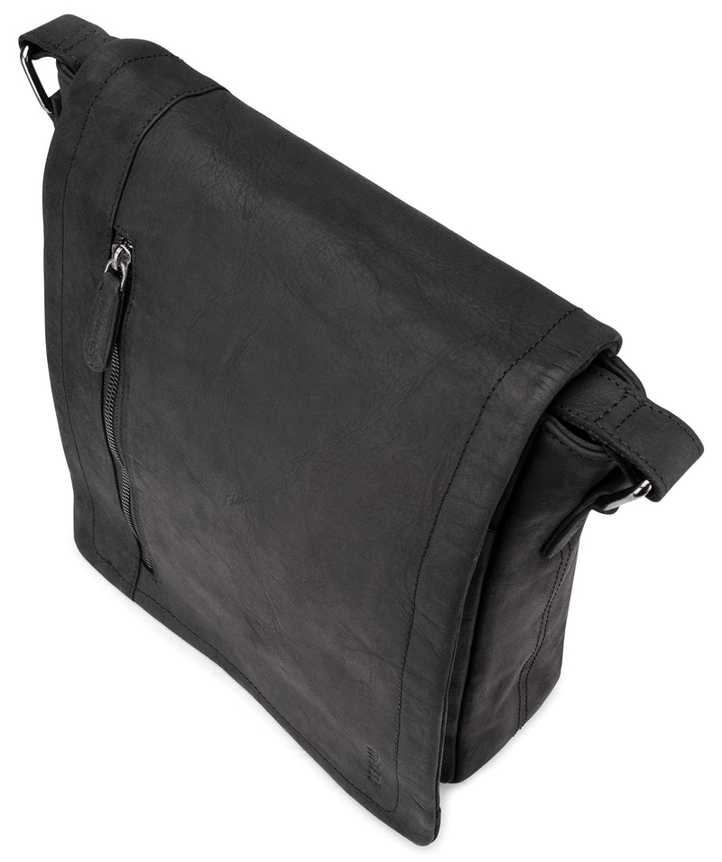 LEABAGS Leder Umhängetasche Herren & Damen I Messenger Bag mit Schultergurt I Schultertasche I Arbeitstasche I Tragetasche I Handtasche I Echtleder Tasche I Nature Schwarz