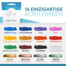 Amandi Van Gaunet Acrylfarben Set – 16 Acryl Farben mit 75ml Pigment & 10 Pinsel – Wasserfestes Acrylfarbenset für Papier, Stein, Holz, Keramik, Stoff, Leinwand & Glas – Schnell trocknend & ungiftig