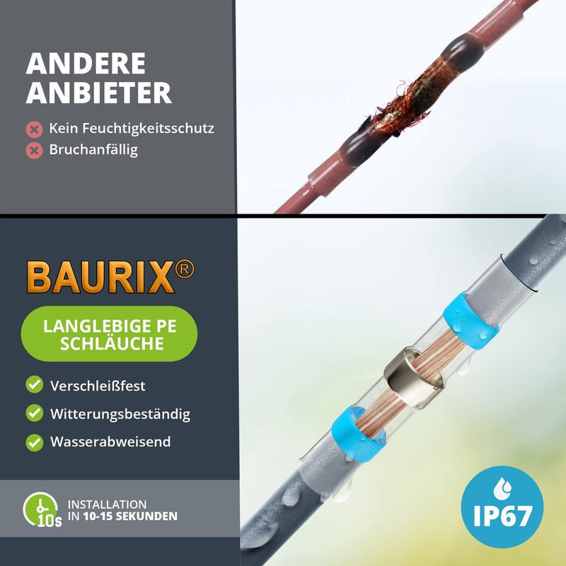 BAURIX® Lötverbinder Set [200 Stück] I IP67 Schrumpfverbinder für wasserdichte Kabel-Verbindungen I Kabelverbinder Set, Stoßverbinder