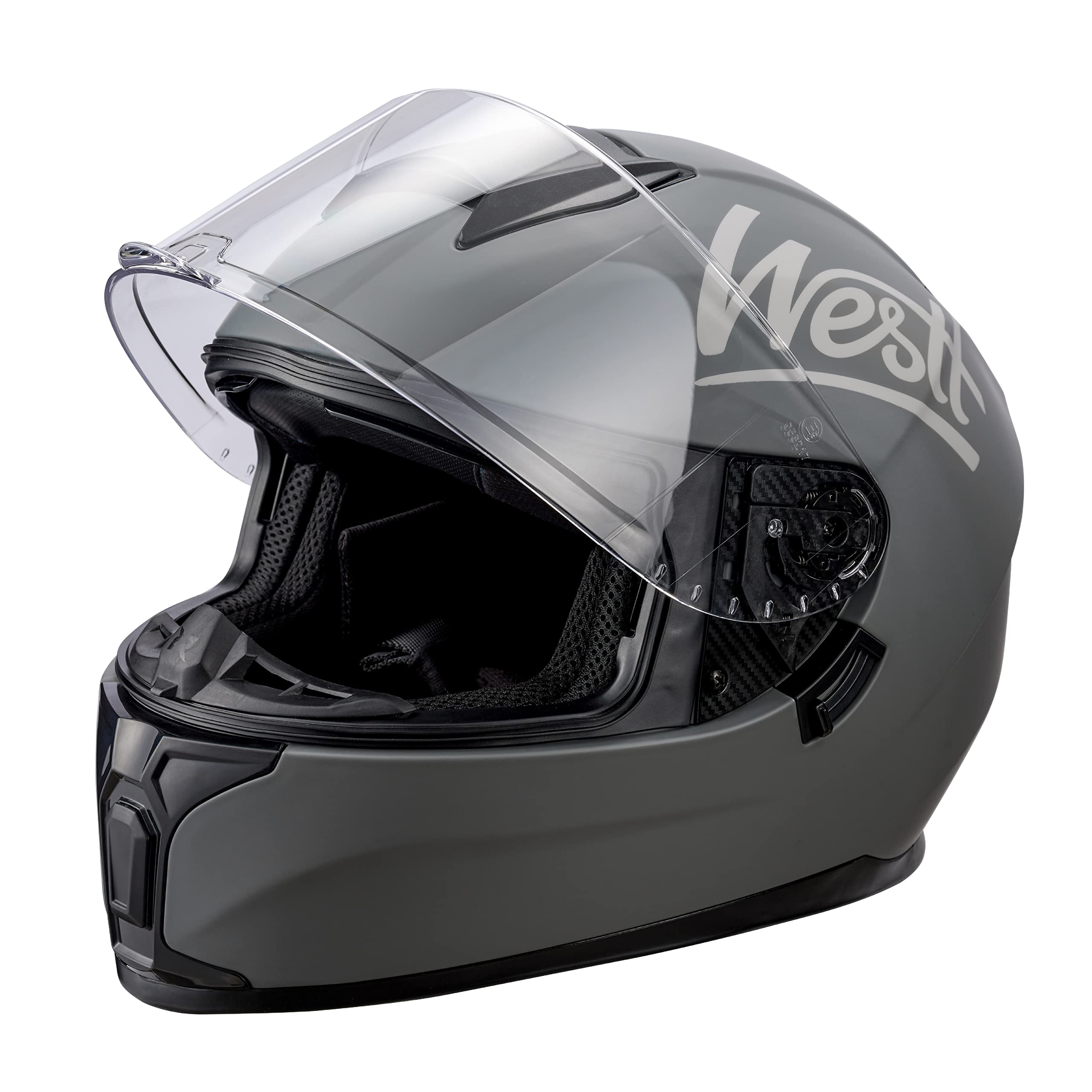 Westt Integralhelm Fullface Helm Motorradhelm mit Doppelvisier Sonnenblende Herren Damen Touring Racing Roller Moped Mofa Scooter Chopper Helm Motorrad mit ECE DOT Zertifizierung, grau, M (55-56 cm)