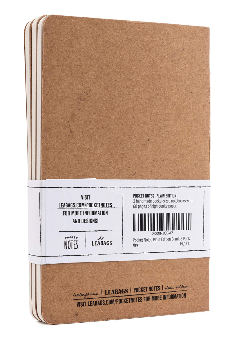 LEABAGS Pocket Notes Plain Edition Notizbücher 68 Seiten 9x14 cm - 3er Pack