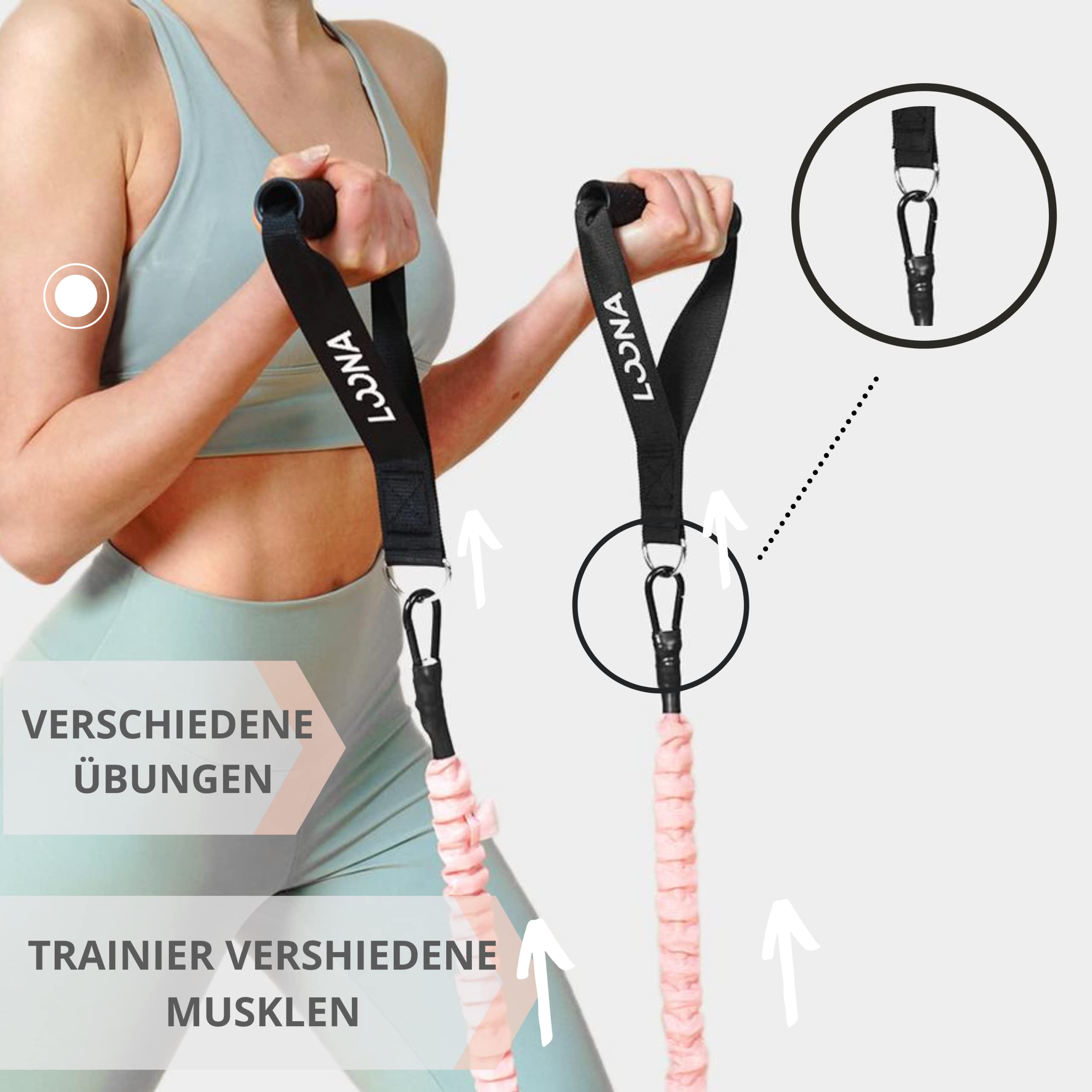 Loona Gym – Pull Handles – Die optimale Ergänzung für Widerstandsbänder Gym geeignet für Anfänger und Profis - Fitness-Zuggriffe, Workout-Pull-Griffe, Ziehgriffe für Fitness Zuggriff-Sets, Training Fitness-Handgriffe