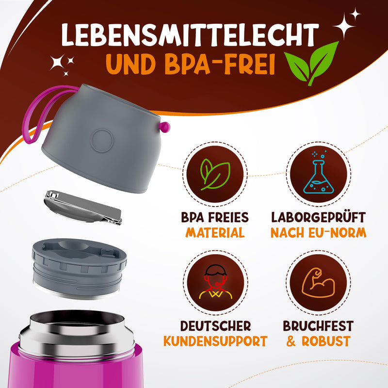 FUNKELFUCHS® Thermobehälter für Essen Kinder – 500ml, Pink Einhorn – 100% auslaufsicher - Warmhaltebehälter Essen Edelstahl – Thermobecher Essen – Thermo Lunchbox Kinder – Warmhaltebehälter Babybrei