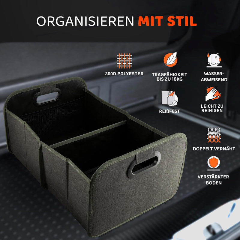 MyHappyRide Auto Kofferraumtasche Grün - Kofferraum Organizer zusammenklappbar - faltbare Aufbewahrungsbox - antirutsch und wasserfester Boden - Auto Faltbox