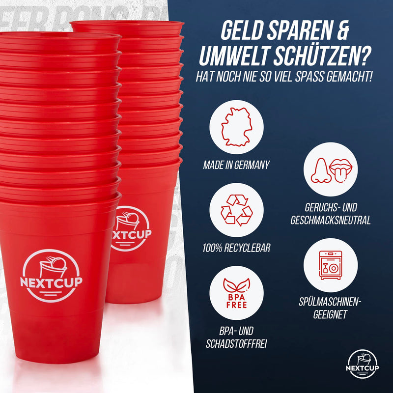 NEXTCUP Becher Set Made in Germany - 22 extra stabile und nachhaltige Hartplastik Becher [473ml - 16oz] – Spülmaschinengeeignet und Wiederverwendbar - Rot