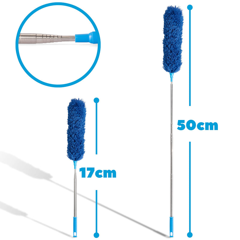 WISCHOX© Premium Teleskop Staubwedel I Spinnenwebenentferner I Dust Cleaner Mikrofaser waschbar I Teleskop Stange extra lang 40-280 cm I Staubfänger ausziehbar