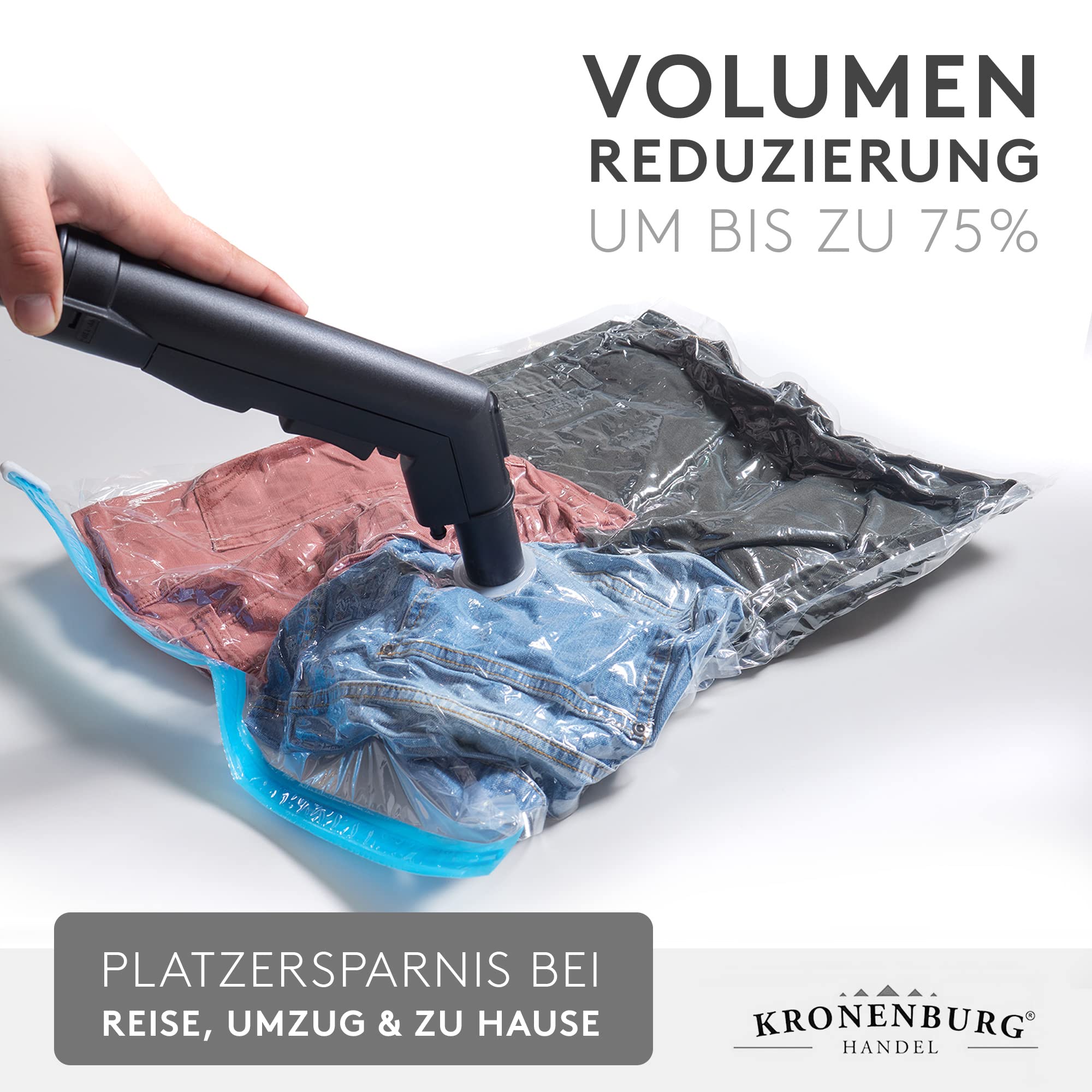 Kronenburg Vakuumbeutel für Kleidung 20er Set inkl. Handpumpe - Vakuum Kleiderbeutel wiederverwendbar – 3 Gr. Aufbewahrungsbeutel für Kleidung Bettwäsche Winterkleidung und mehr - weitere Sets wählbar