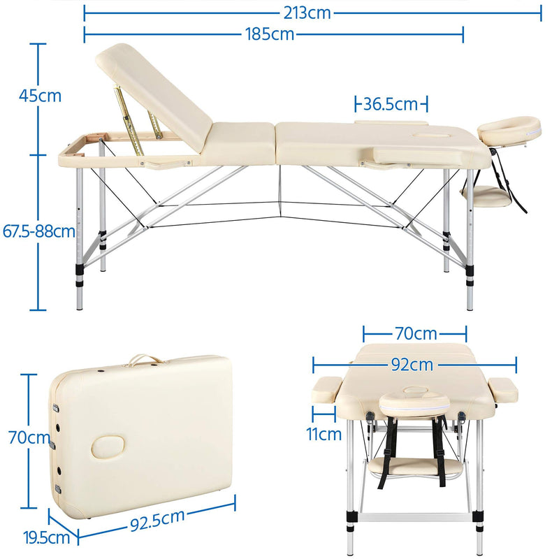 Yaheetech Massageliege Massagebett Klappbar Therapieliege Massagetisch 3 Zonen Ergonomischer Massagebank mit Kopfstütze und Armlehnen, 70 cm Breit, Cremeweiß