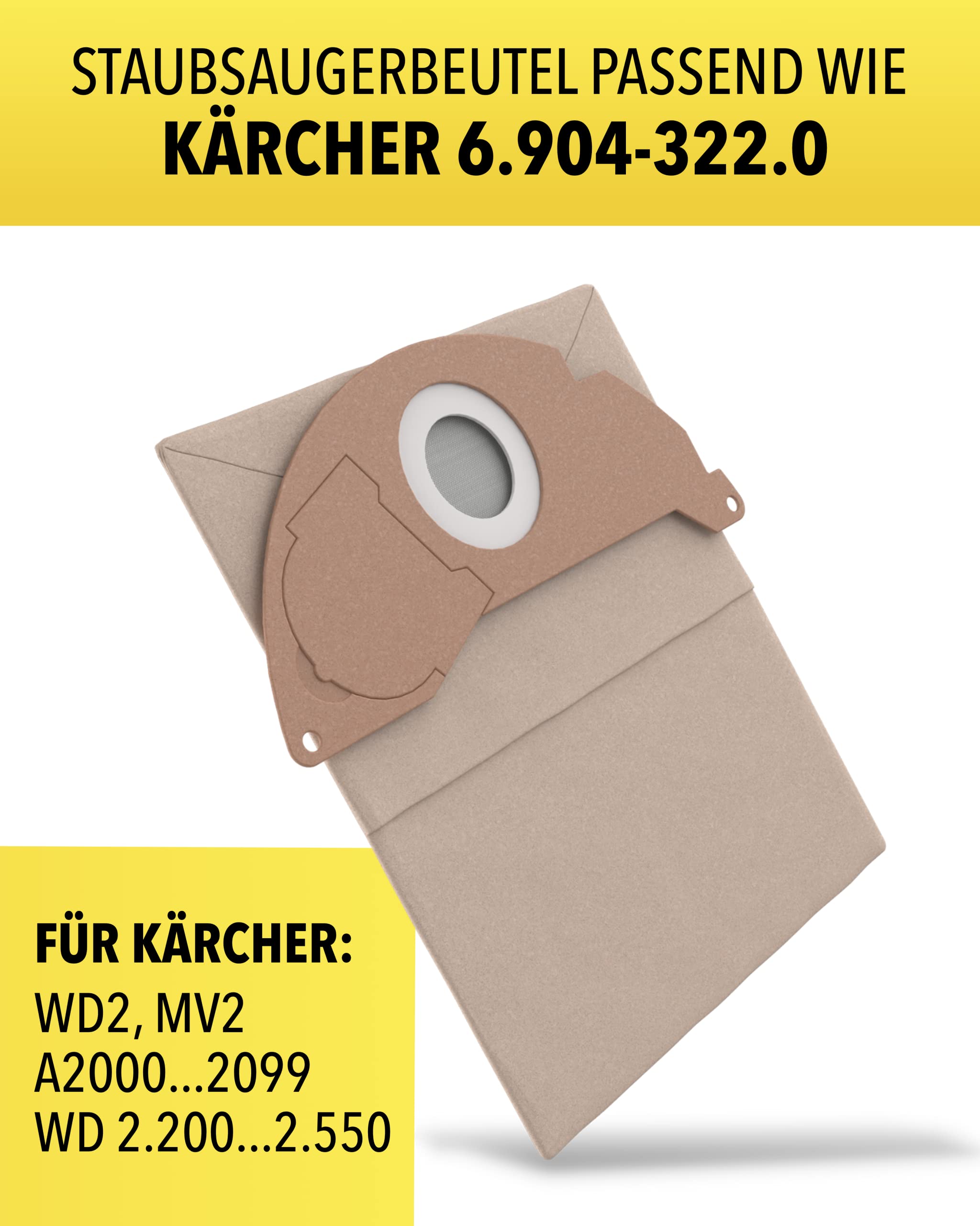 STONE REEF® Staubsaugerbeutel für Kärcher WD2 [mit Premium Beutel Verschluss] - Beutel 6.904-322.0, Passend für Kärcher WD2, MV2, A2000...2099, WD 2.200...2.550, Zubehör für Kärcher, Staubsaugerbeutel