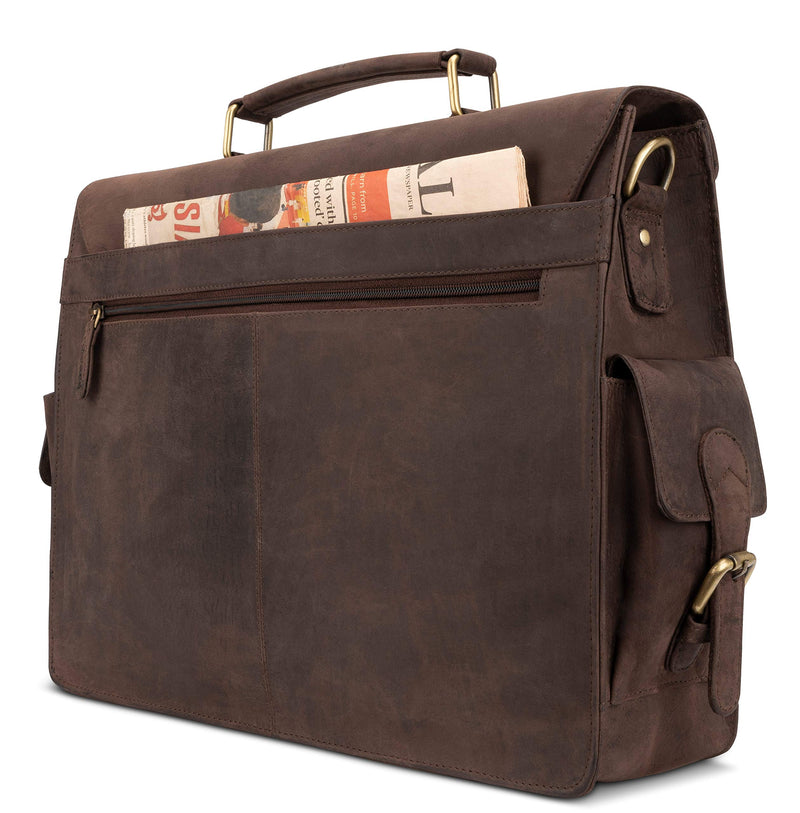 LEABAGS Dayton Leder-Umhängetasche I Messenger Bag aus echtem Büffel-Leder im Vintage Look I Laptoptasche bis 15 Zoll I Ledertasche I Bürotasche I Business Tasche I 39x30x10 cm I Schwarz