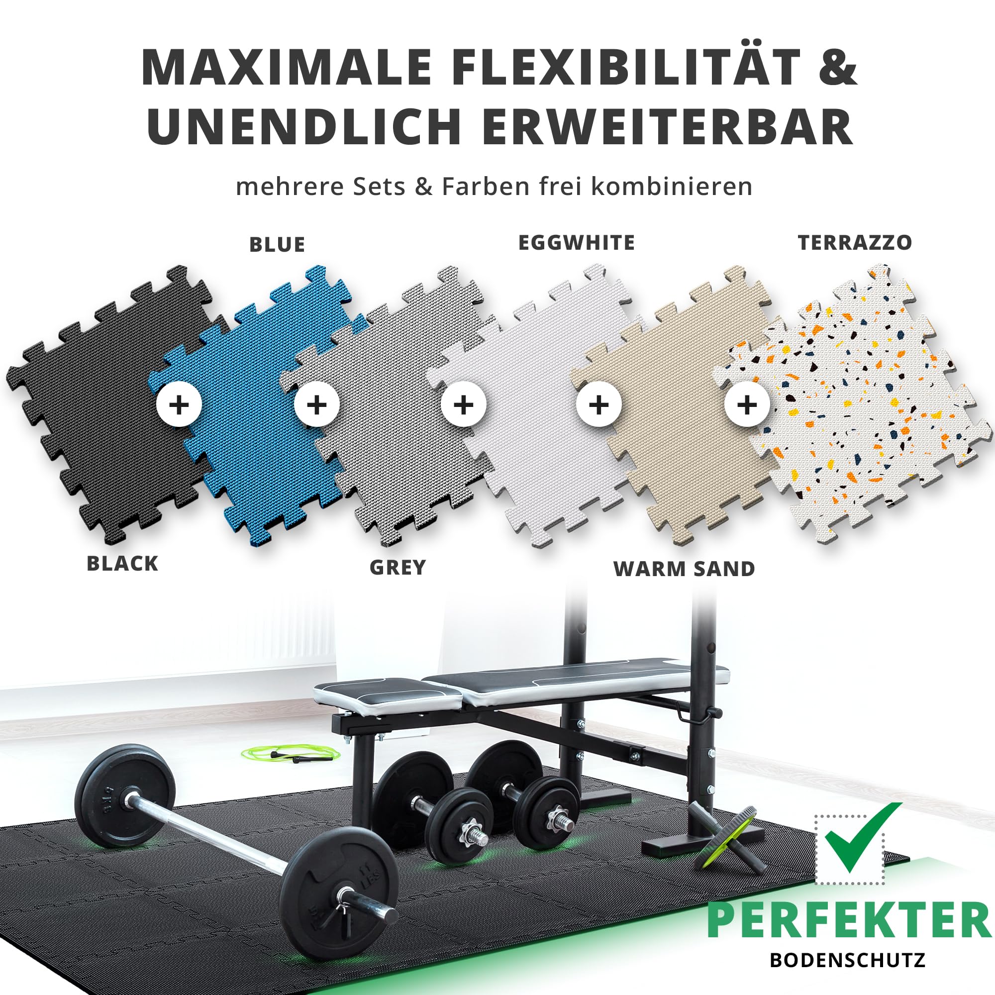 Schutzmatten Bodenschutzmatte Set Sportmatte Gymnastikmatte Puzzlematte: Puzzle Sportgeräte Matte Fitnessmatte Turnmatte Unterlegmatte Bodenmatte Sport Mat Trainingsmatte Gummimatte Yogamatte Fitness