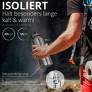 Trinkflasche Edelstahl ACTIVE FLASK + Strohhalm (3 Deckel) BPA-frei, Auslaufsicher, Kohlensäure geeignet - Wasserflasche Fahrrad Thermosflasche Isoliert Isolierflasche Sport Wasser Flasche Kinder Tee