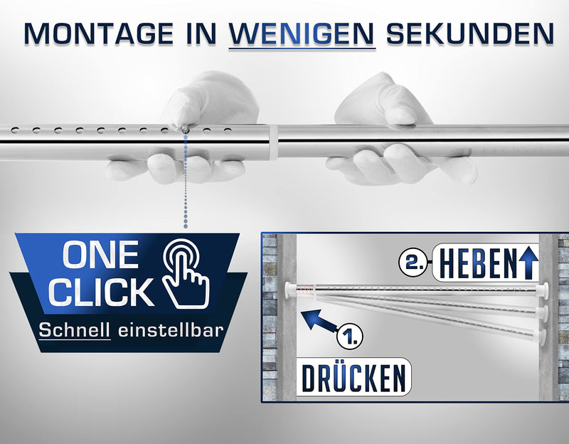 MEISENBERG Gardinenstange ohne Bohren 310-360cm, Ø32mm Chrom Multifunktionale Vorhangstange Klemmbar - Ausziehbare Teleskopstange Klemmstange - für Trennwand, Vorhang und Balkon