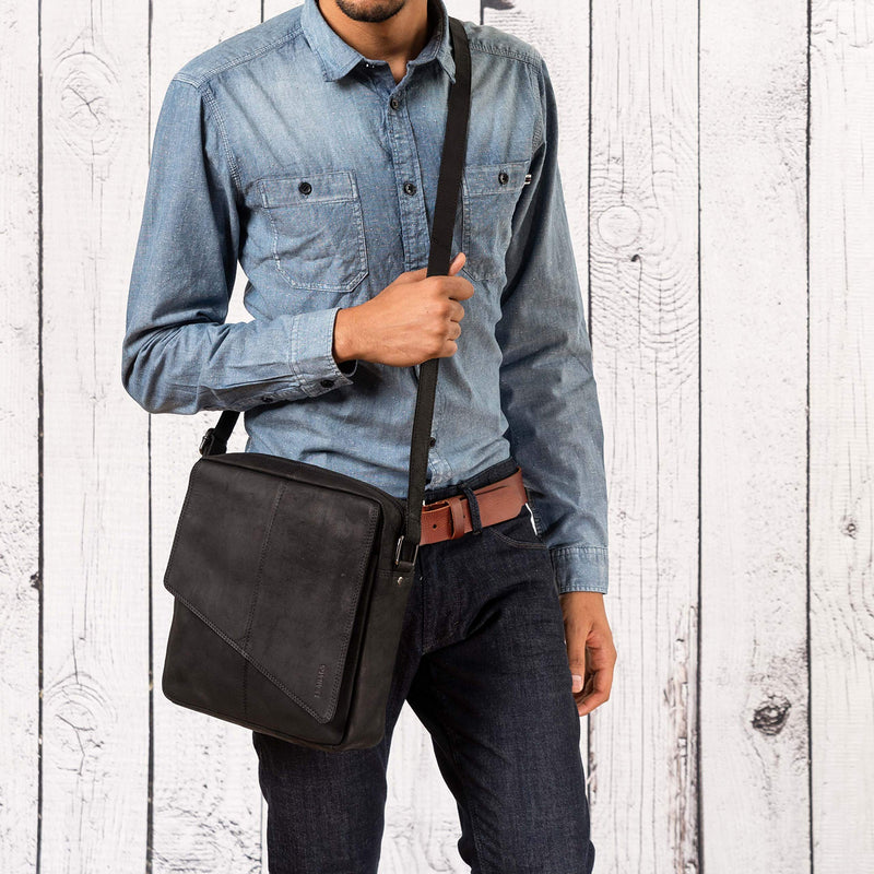 LEABAGS Leder Umhängetasche Herren & Damen I Messenger Bag mit Schultergurt I Schultertasche I Arbeitstasche I Tragetasche I Handtasche I Echtleder Tasche