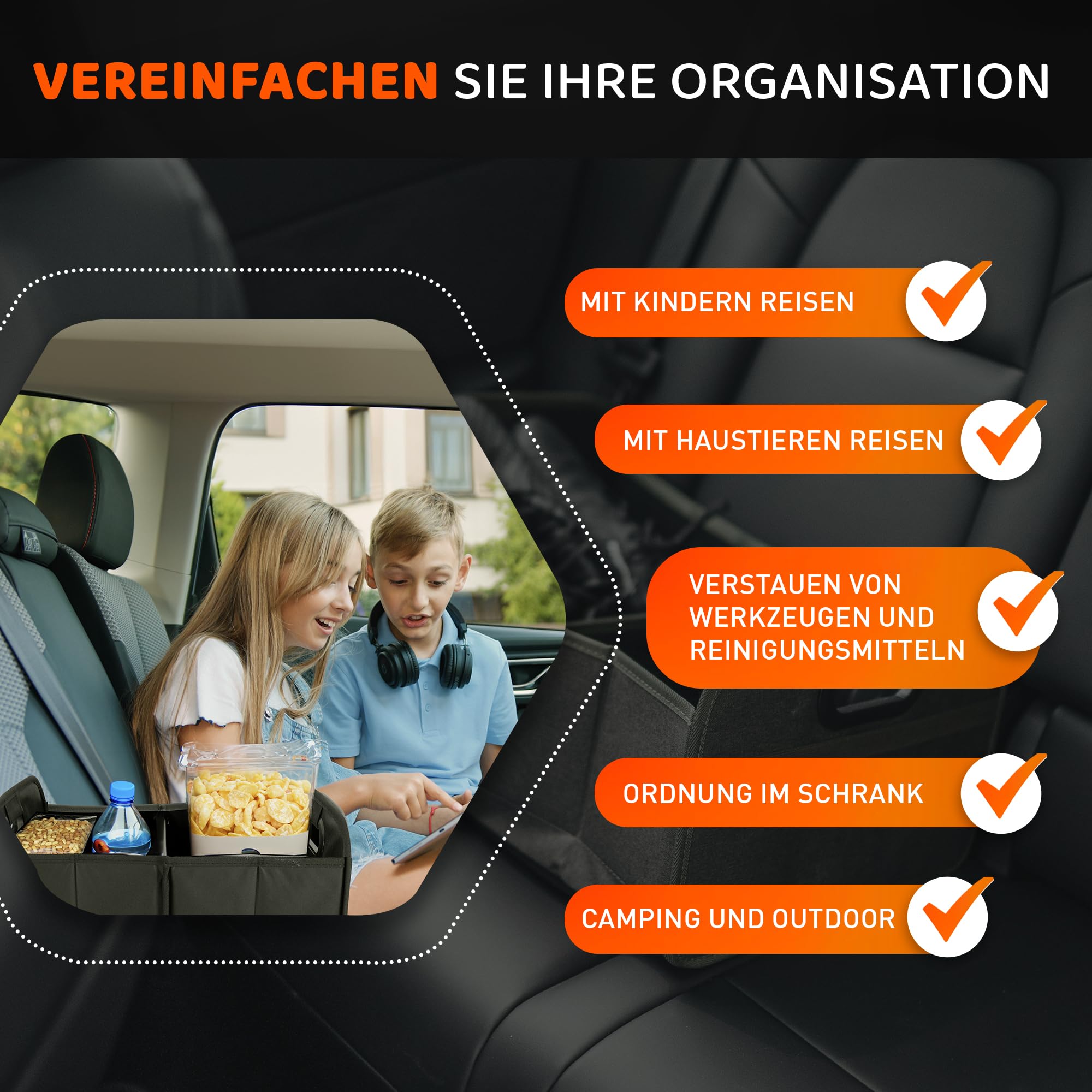 MyHappyRide Auto Kofferraumtasche Schwarz - Kofferraum Organizer zusammenklappbar - Faltbare Aufbewahrungsbox - antirutsch und wasserfester Boden - Auto Faltbox