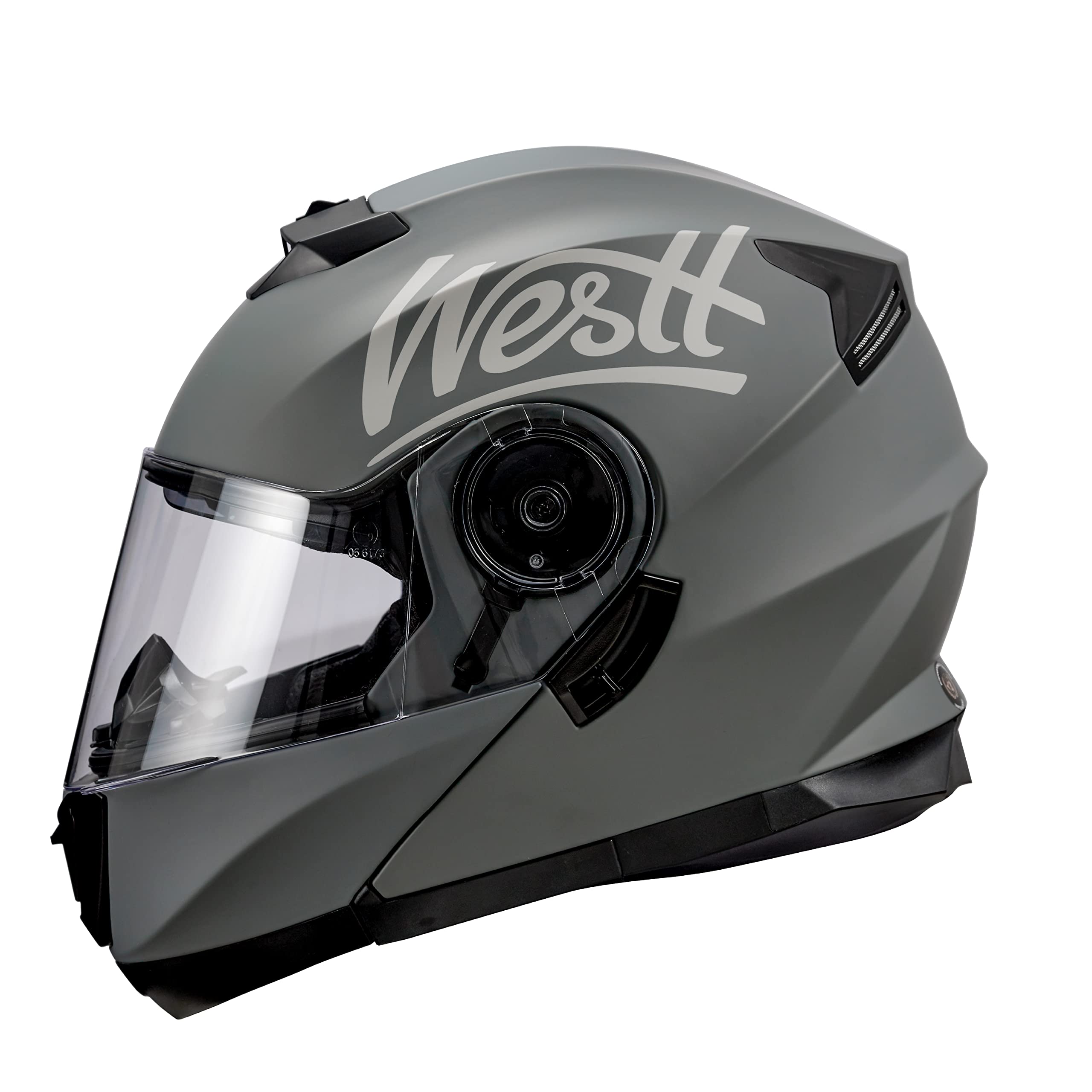 Westt Klapphelm Flip up Motorradhelm Integralhelm Herren Damen mit verstärktem Kinnschutz Chopper Moped Mofa Roller Modular Helm Motorrad mit ECE DOT Zertifizierung, grau, M (55-56 cm)