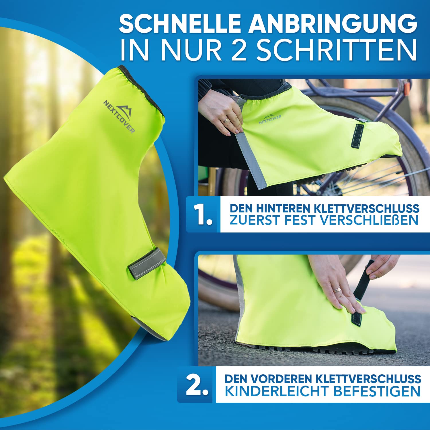 Nextcover NEU Universelle Überschuhe Fahrrad I 100% Wind-& wasserdichte Fahrrad Überschuhe für effektiven Schutz vor Nässe I Reflektierende Regenschutz Schuhe I Schuhüberzieher Fahrrad (Gelb, 40-43)