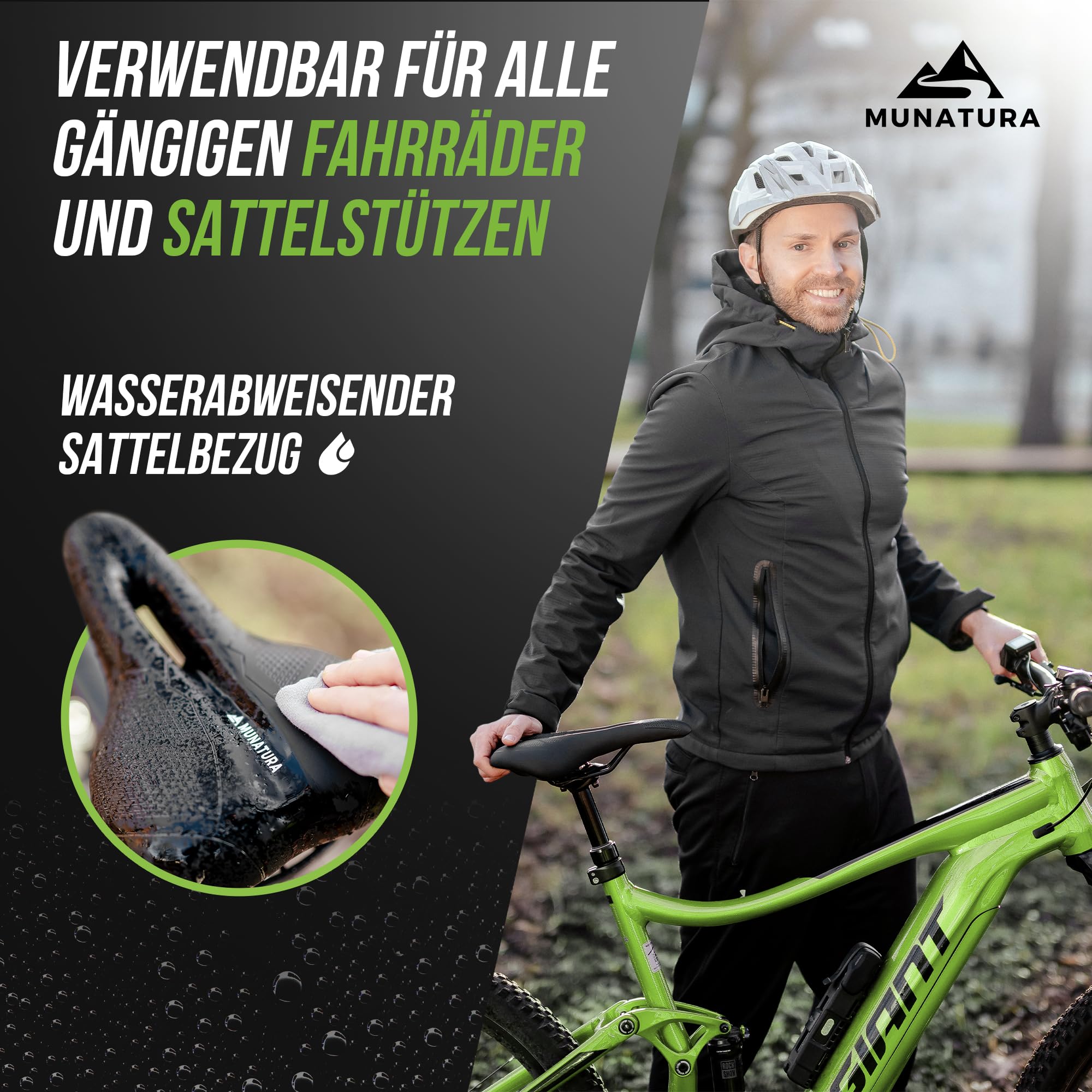 MUNATURA Mountainbikesattel Fahrradsattel mit Memory Foam - Fahrradsattel Herren bequem – Ergonomischer und Wasserdichter Fahrrad Sattel - Fahrradsattel Damen