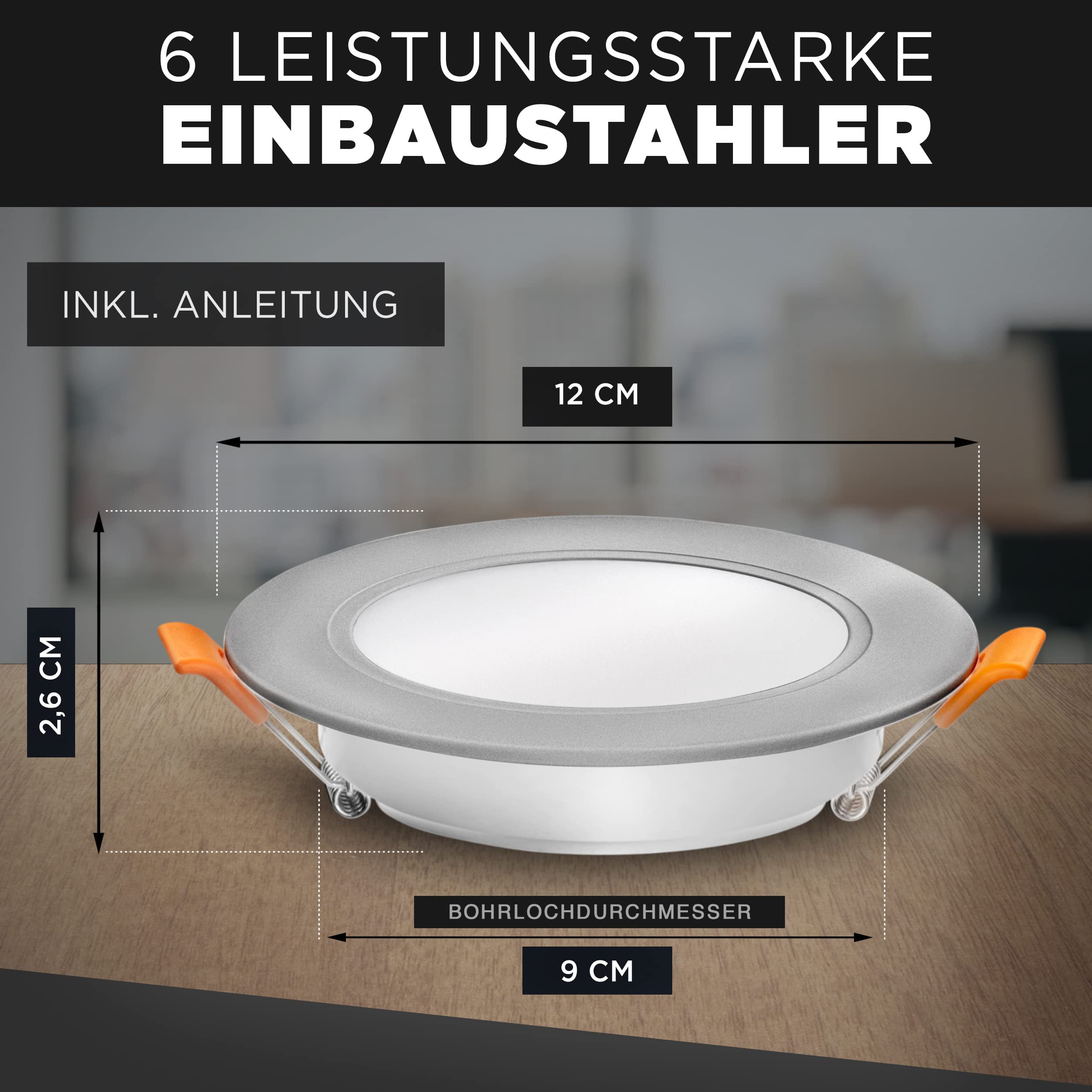 Luxari LED Einbaustrahler 230V flach − Strahlende LED Einbauleuchten [6er Set 8W] − Bad LED Spot [3000K warmweiß] − Deckenstrahler − IP54