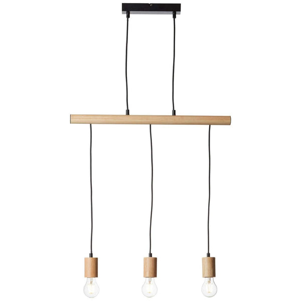 Brilliant Lampe Jenji Pendelleuchte 3flg holz hell/schwarz | 3x A60, E27, 40W, geeignet für Normallampen (nicht enthalten) | In der Höhe durch Umwickeln einstellbar