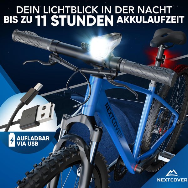 NEXTCOVER® Fahrradlicht Set mit [LightSense] Sensor & 11h Akkulaufzeit I USB aufladbar & wasserdicht I StVZO zugelassen I LED Fahrrad Licht vorne I Front & Rücklicht Fahrrad, Fahrrad Zubehör