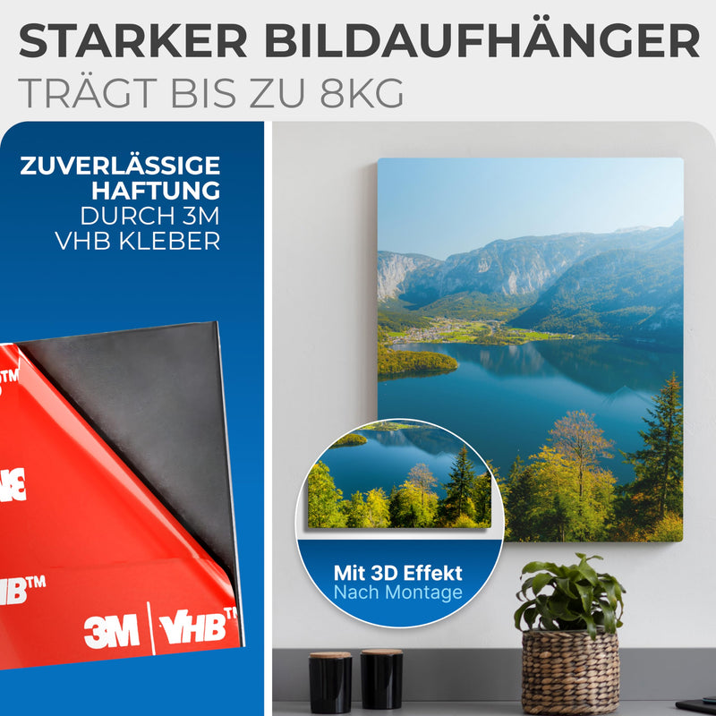 PEARWAY™ - Alu Dibond und Acrylglas Aufhängung - [4er Set] - extra starker 3M Kleber - bis zu 8kg - Befestigungsset zum Aufhängen für Bilder oder Spiegel