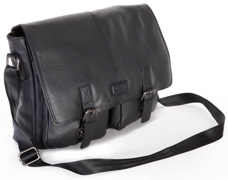 LEABAGS Leder Aktentasche Herren & Damen I Echtleder Laptoptasche bis 15 Zoll I Umhängetasche mit Schultergurt I Schultertasche I Messenger Bag I Arbeitstasche I Lehrertasche I Nappa Schwarz