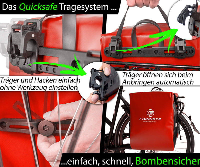 Forrider Fahrradtaschen für Gepäckträger - 100% Wasserdicht [2 Stück] 50L Volumen Premium Fahrrad Gepäckträgertaschen hinten Pack-Taschen Hinterradtaschen (Rot)