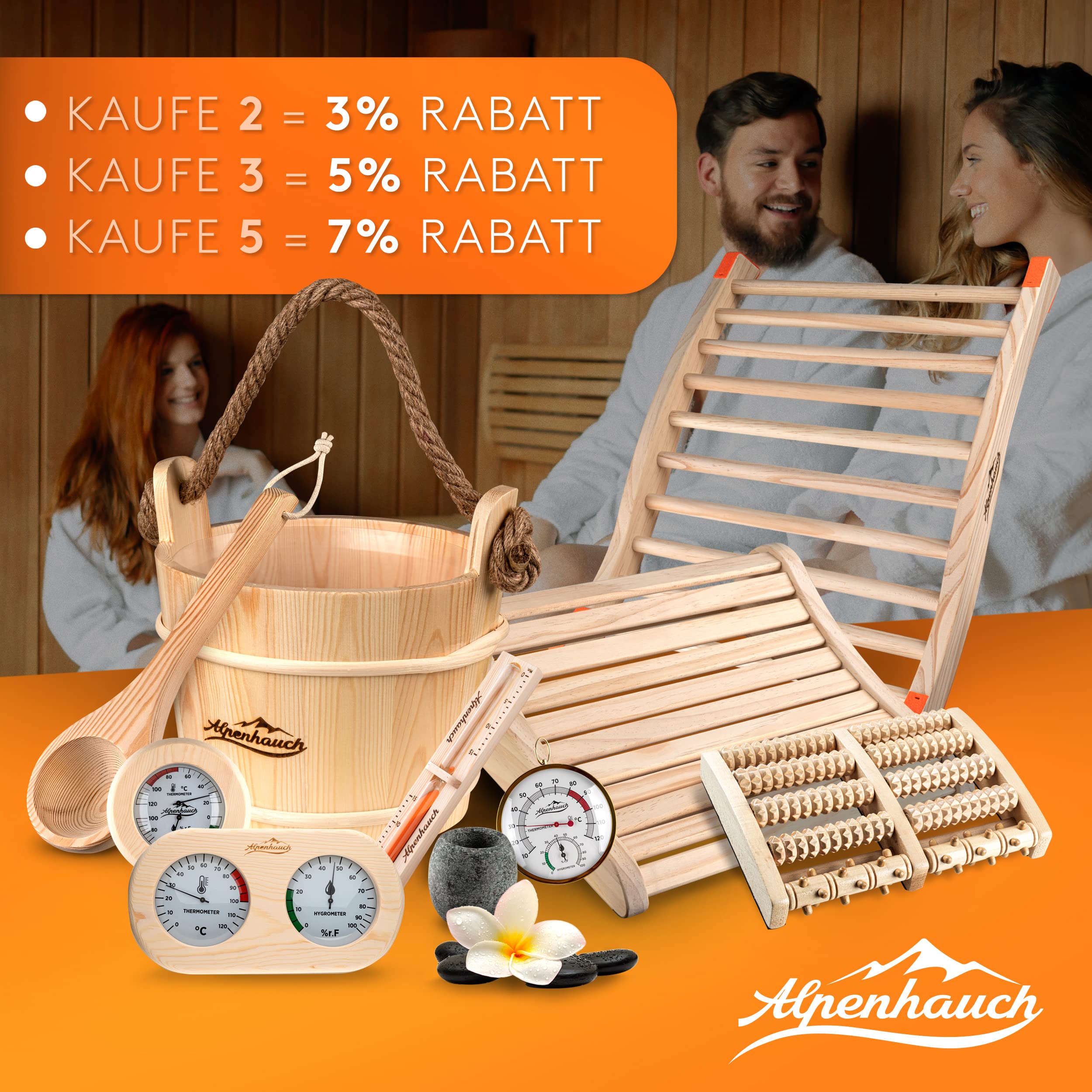 ALPENHAUCH Sauna Thermometer Hygrometer Holz [2in1 Funktion] - Besonders präzises Saunathermometer mit gehärtetem Glas - Automatische Kalibrierung - Edles Sauna Zubehör - Hygrometer Thermometer Sauna