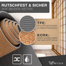 Wellax Yogamatte Kork - 100% natürliche Yogamatte rutschfest [183x66x0,6 cm] - Besonders dick & schadstofffrei - Sportmatte inkl. Tasche