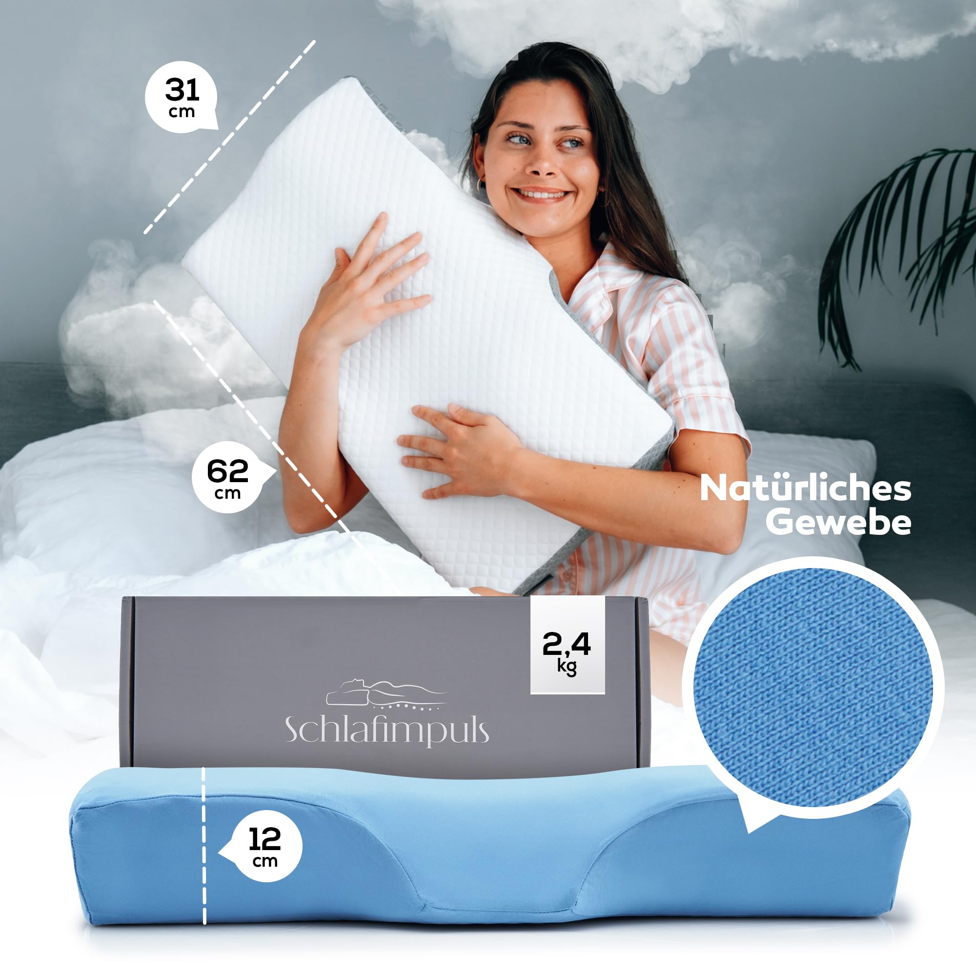 Schlafimpuls Ergonomisches Kopfkissen Nackenstützkissen | Orthopädisches Kopfkissen & Nackenkissen [Memory Foam] Seitenschläfer - mit extra Bezug - Farbe wählbar (Hellblau)