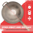 Flavemotion Wok + Wokring für Induktion, E-Herd (Flacher Boden, 36 cm groß) handgehämmerte Wokpfanne aus Karbonstahl mit Holzgriff inkl. Wokring zum Abstellen