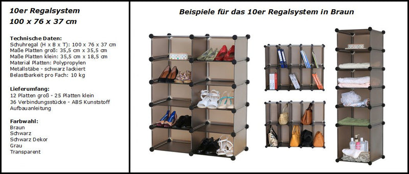 Kronenburg Regalsystem Schuhregal Badregal Schrank Regal Schuhschrank - 100 x 76 x 37 cm - Schwarz Dekor