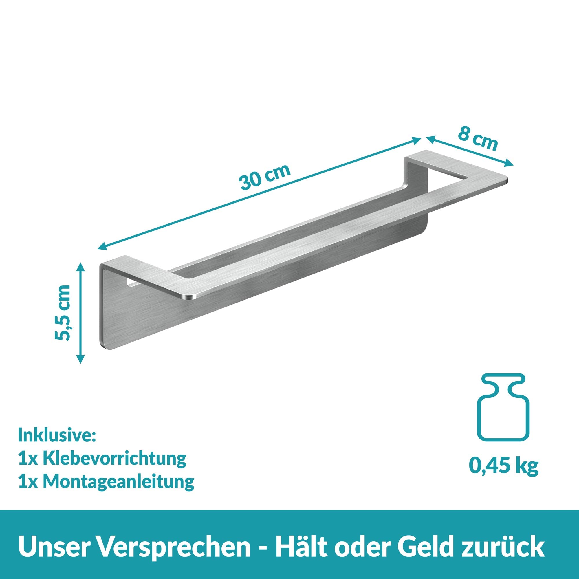 WEISSENSTEIN Handtuchstange Edelstahl ohne Bohren 30cm - Handtuchhalter Bad selbstklebend