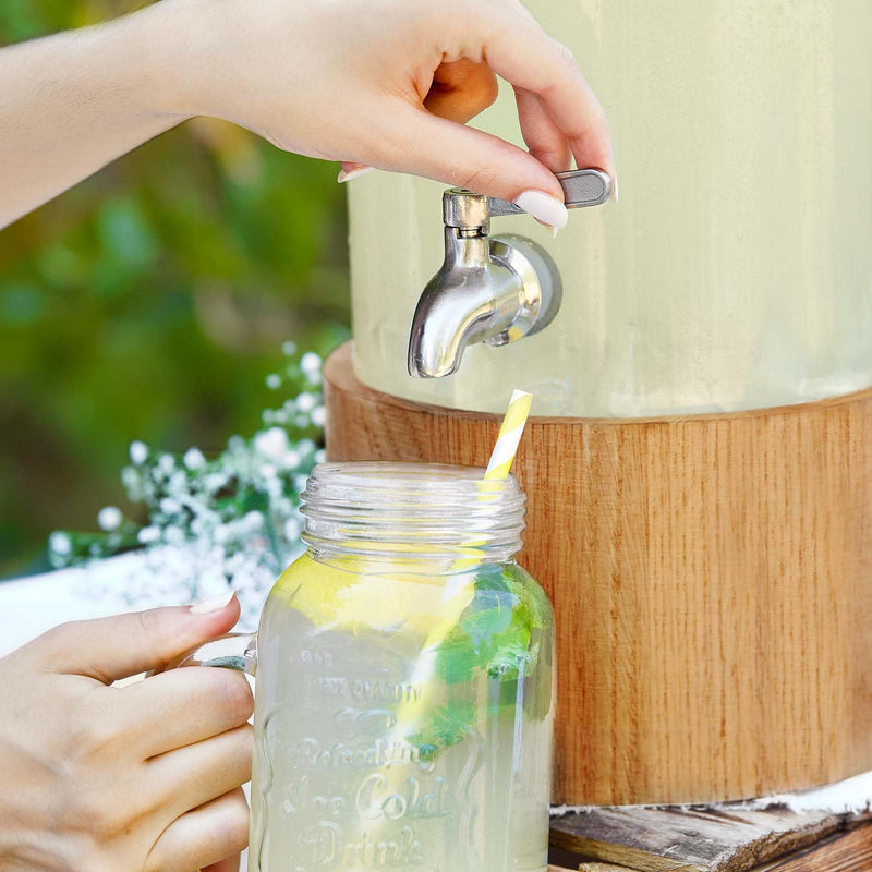 SPRINGLANE Glas Getränkespender 5 L Greta mit Edelstahl-Zapfhahn & Ständer aus Eichenholz, Limonaden-Spender, Vintage Design Mason Jar