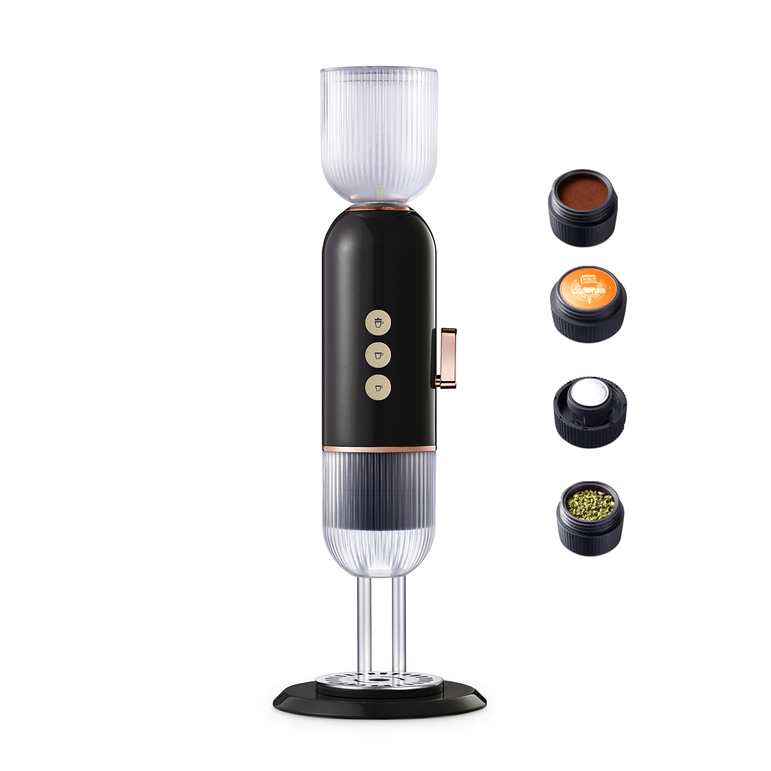 Dreiklang 4 in1 Espressomaschine plus Tee, 3 Sekunden schnell aufgeheizt Nespresso/Starbucks/Dolce Gusto Kapseln, gemahlener Espresso, Zuhause, Büro, Reisen, 19 Bar Druck, 1650 Watt