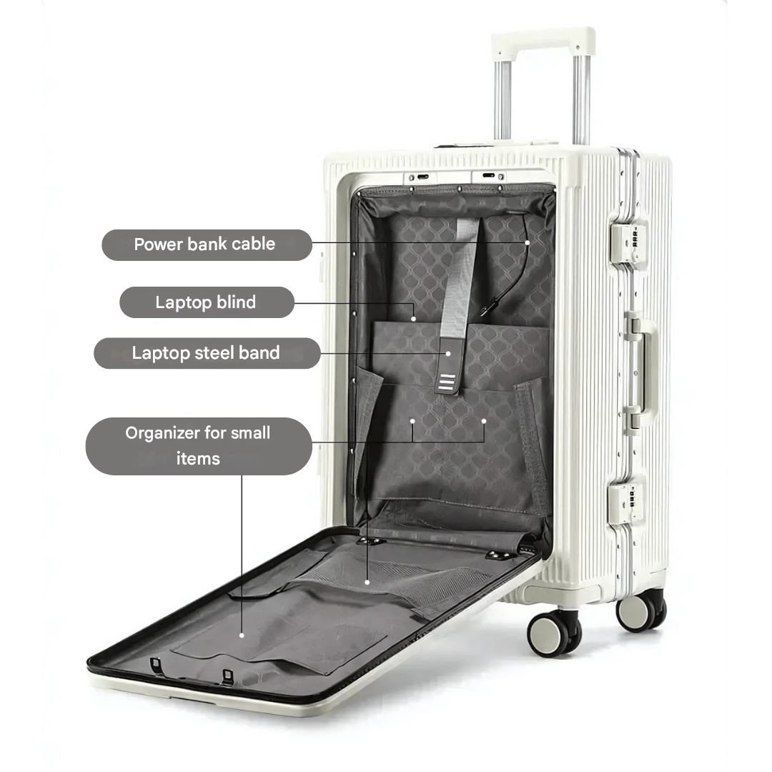 Rebolet | Manhattan Pro – Hartschalen-Handgepäckkoffer mit Aluminiumrahmen, Laptopfach und USB-Anschlüssen
