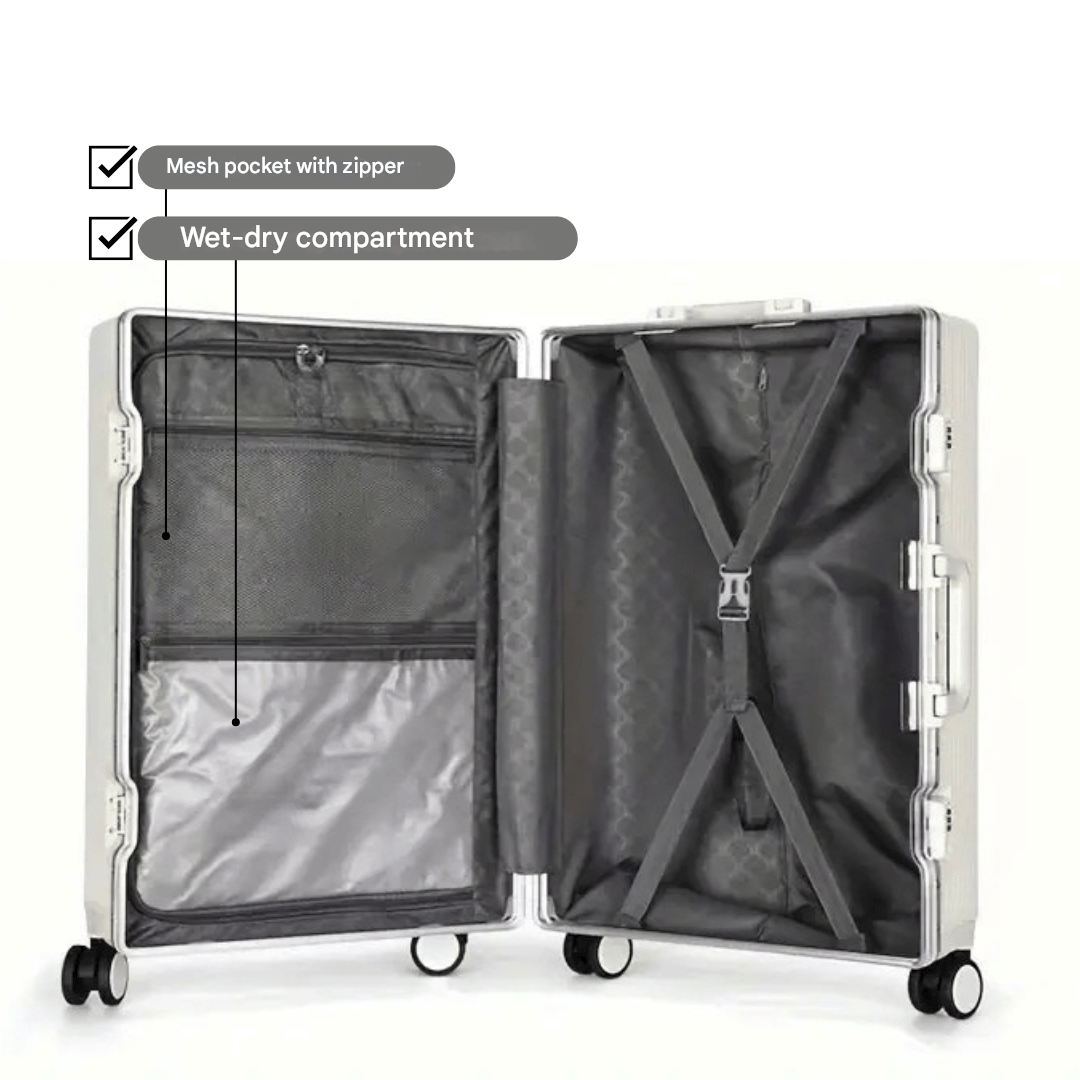 Rebolet | Manhattan Pro – Hartschalen-Handgepäckkoffer mit Aluminiumrahmen, Laptopfach und USB-Anschlüssen