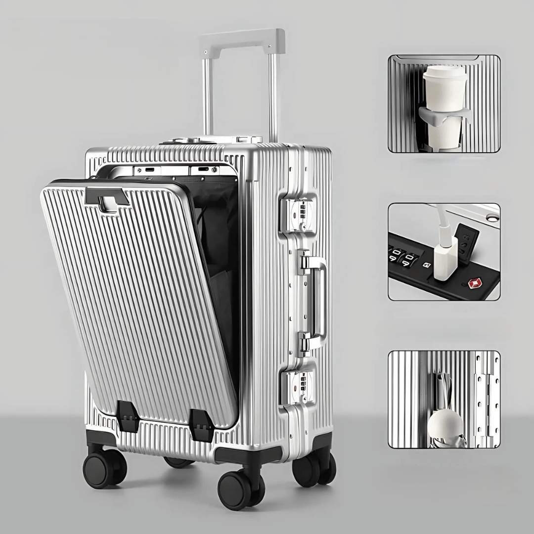 Rebolet | Manhattan Pro – Hartschalen-Handgepäckkoffer mit Aluminiumrahmen, Laptopfach und USB-Anschlüssen